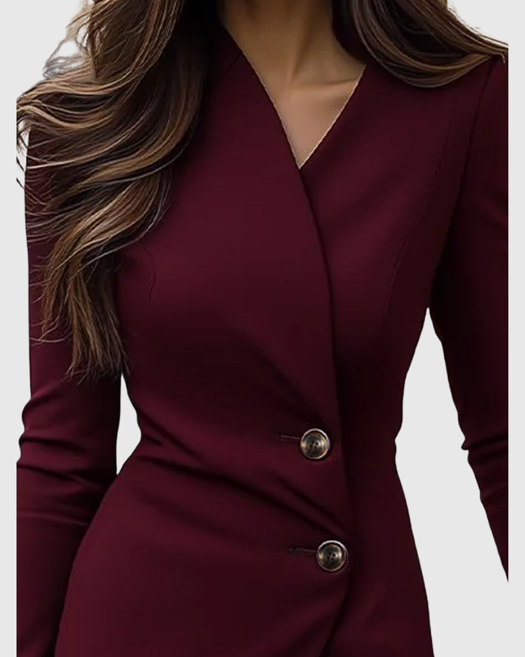 Luned | Burgundy Midi Šaty s Překládaným Designem a Knoflíky