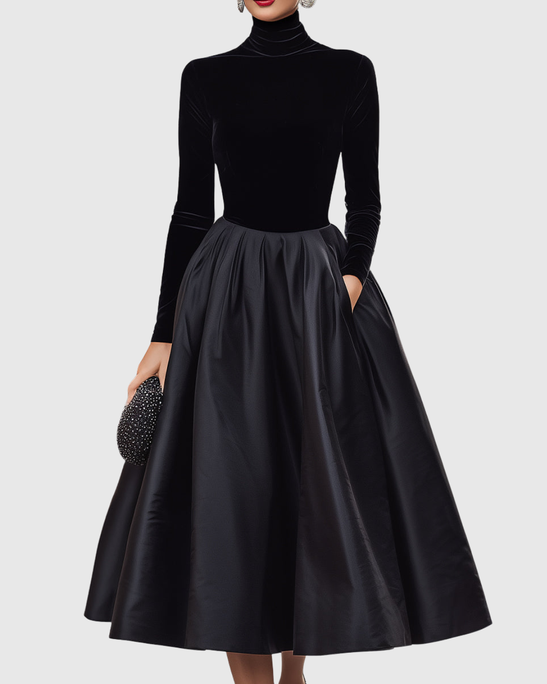 Aradia | Elegantní černé midi šaty z sametu a saténu