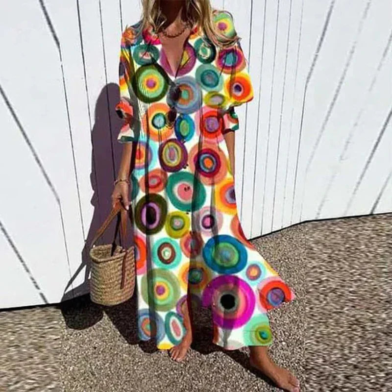 Catherine | Dámské Boho květinové maxi šaty s dlouhými rukávy