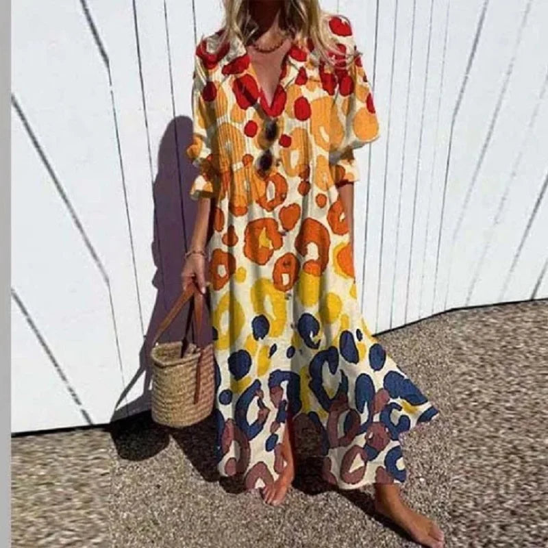 Catherine | Dámské Boho květinové maxi šaty s dlouhými rukávy
