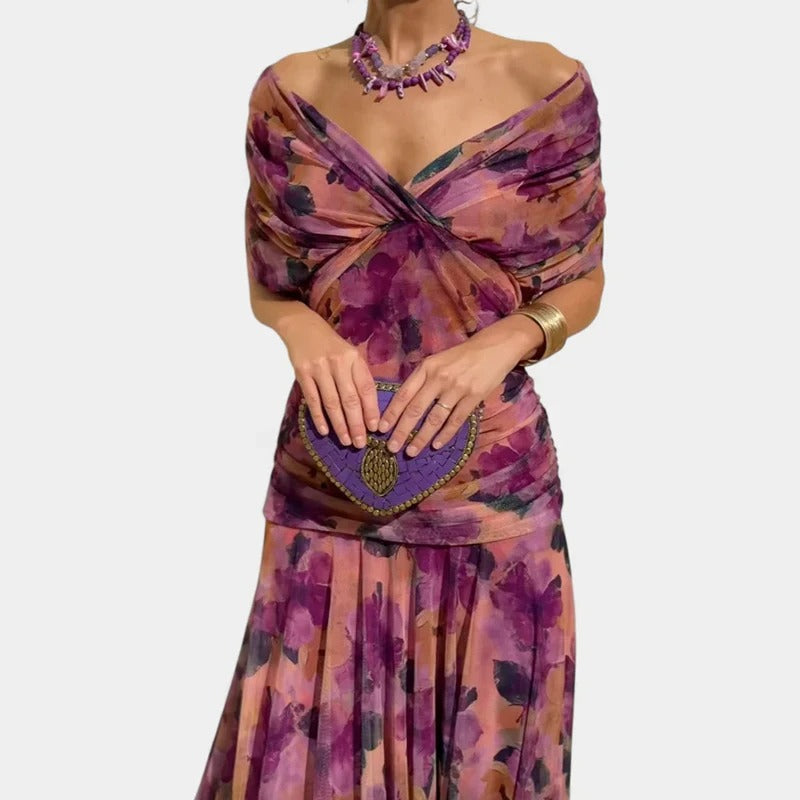 Madison | Midi Chiffon Šaty bez Ramínek s Řasením a Zkrouceným Předním Dílem