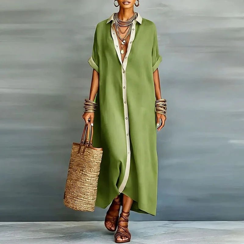 Luna | Relaxed Maxi Linen Shirt Dress with Short Sleeves