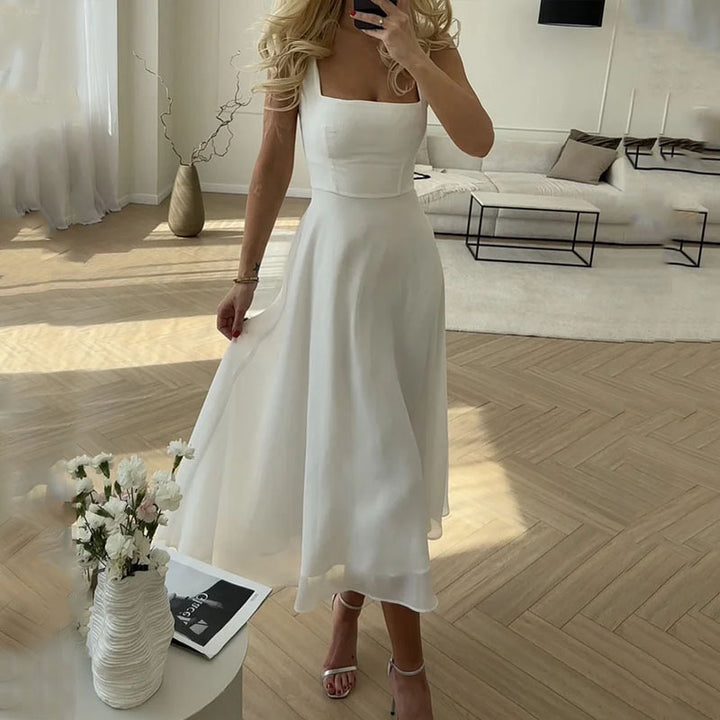 Hannah | Elegantní čtvercové midi šaty pro ženy na svatbu