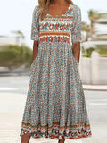 Abigail | Dámské boho midi šaty s krátkým rukávem a čtvercovým výstřihem
