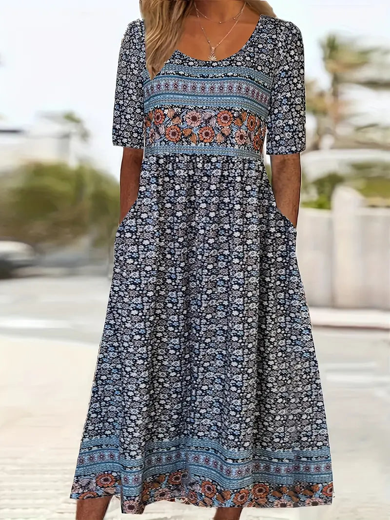 Abigail | Dámské boho midi šaty s krátkým rukávem a čtvercovým výstřihem