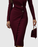 Luned | Burgundy Midi Šaty s Překládaným Designem a Knoflíky