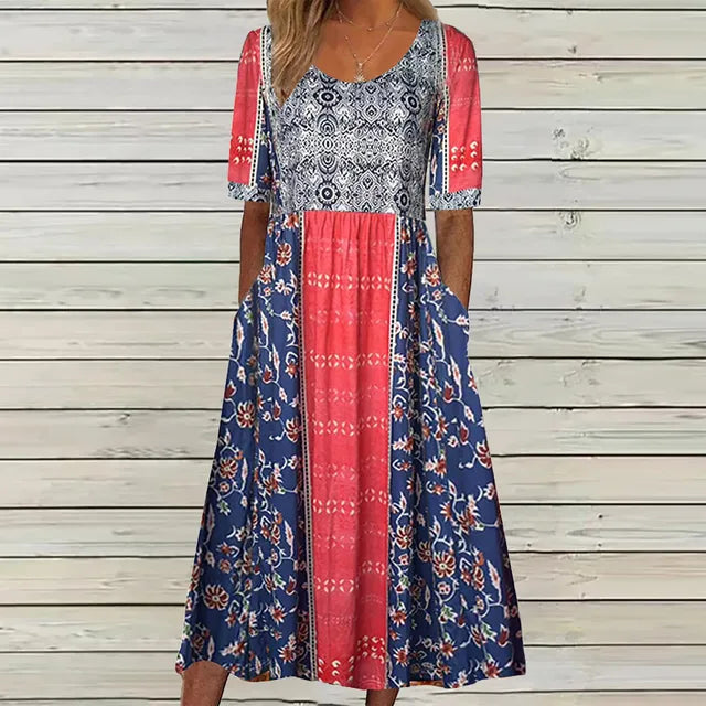 Abigail | Dámské boho midi šaty s krátkým rukávem a čtvercovým výstřihem