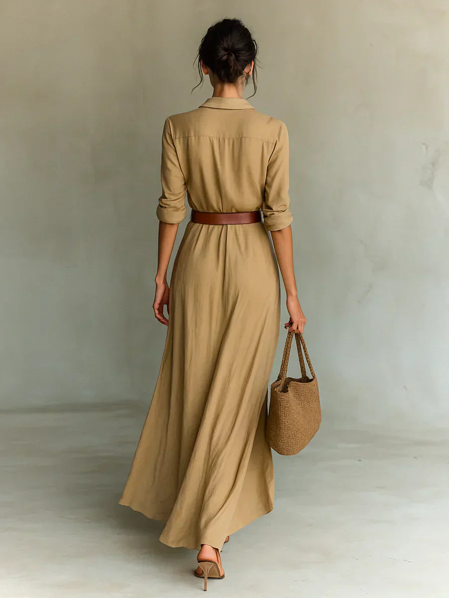 Camille™ | Maxi šaty s límečkem a páskem v pase