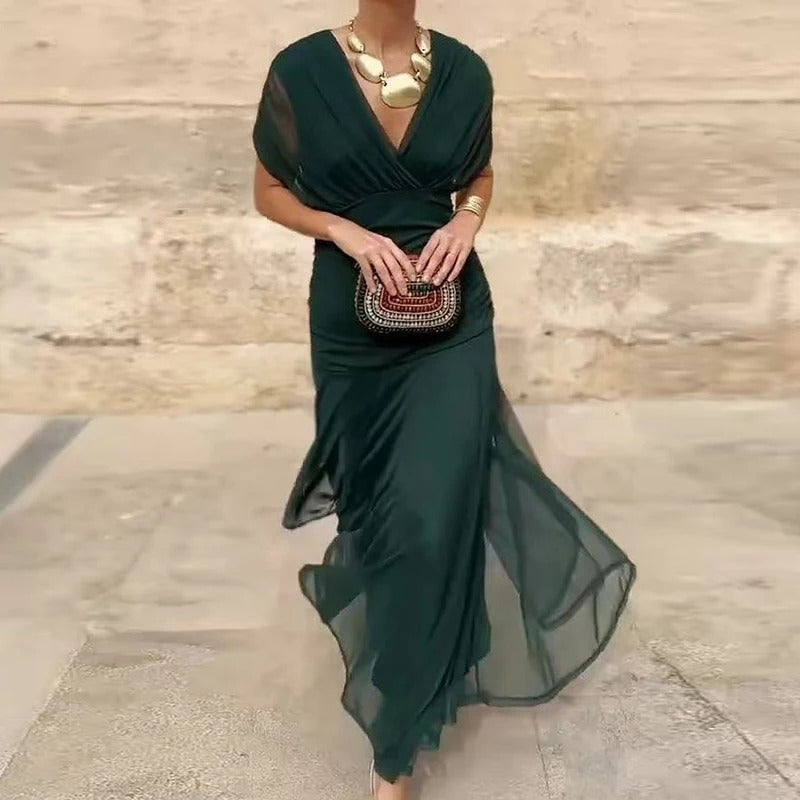 Madison | Midi Chiffon Šaty bez Ramínek s Řasením a Zkrouceným Předním Dílem