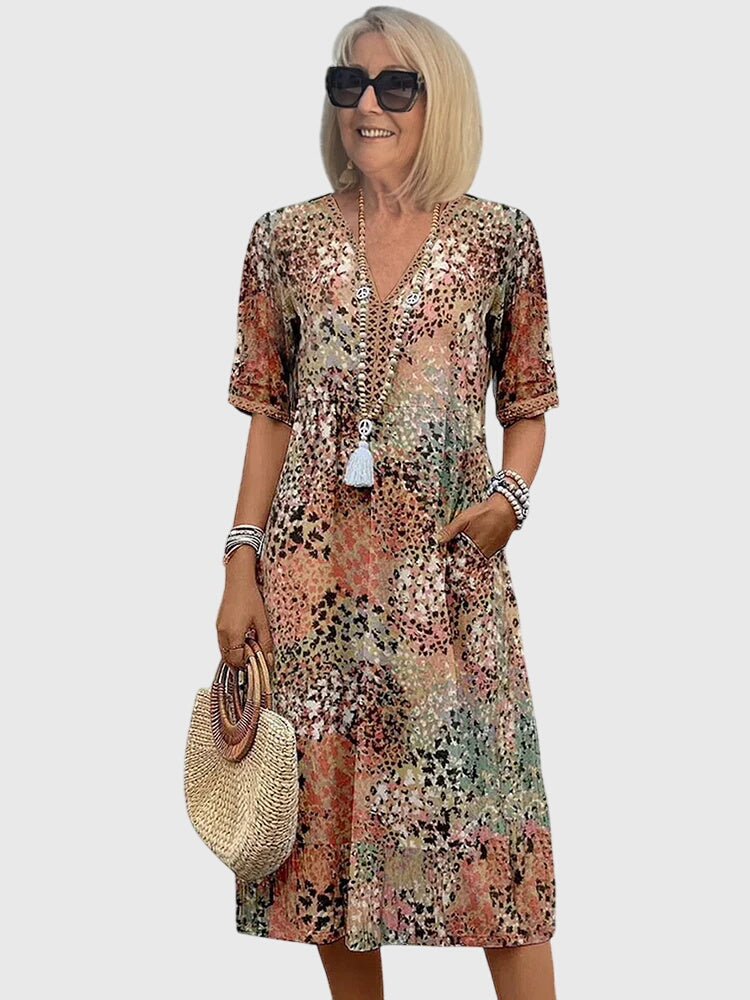 Yvonna | Elegantní midi šaty s květinovým vzorem