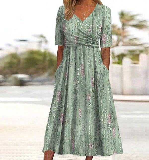 Audrey | Dámské Boho Květinové Midi Šaty ve Stylu A-Linie