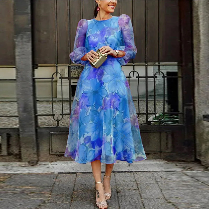 Blair | Dámské formální midi šaty s květinovým vzorem pro svatební hosty