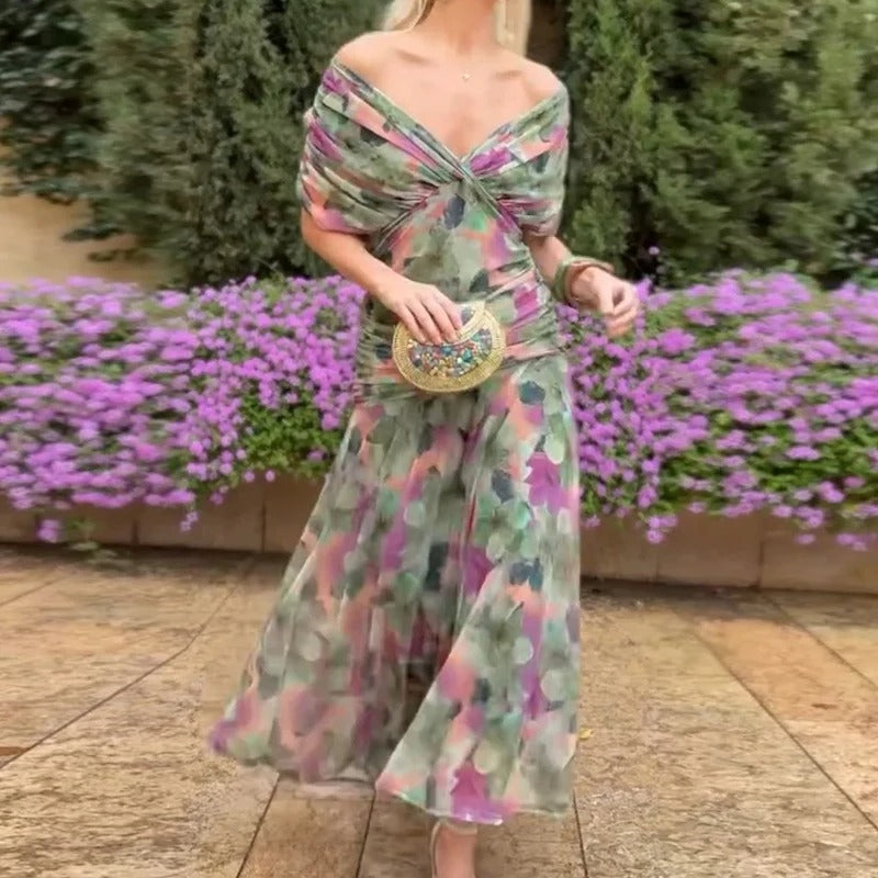 Madison | Midi Chiffon Šaty bez Ramínek s Řasením a Zkrouceným Předním Dílem