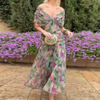 Madison | Midi Chiffon Šaty bez Ramínek s Řasením a Zkrouceným Předním Dílem