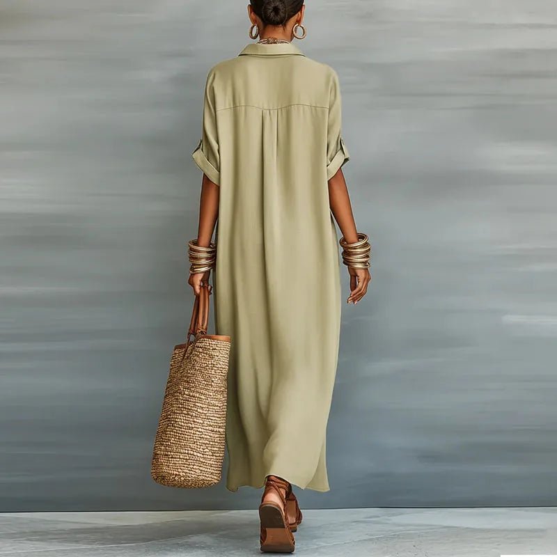 Luna | Relaxed Maxi Linen Shirt Dress with Short Sleeves