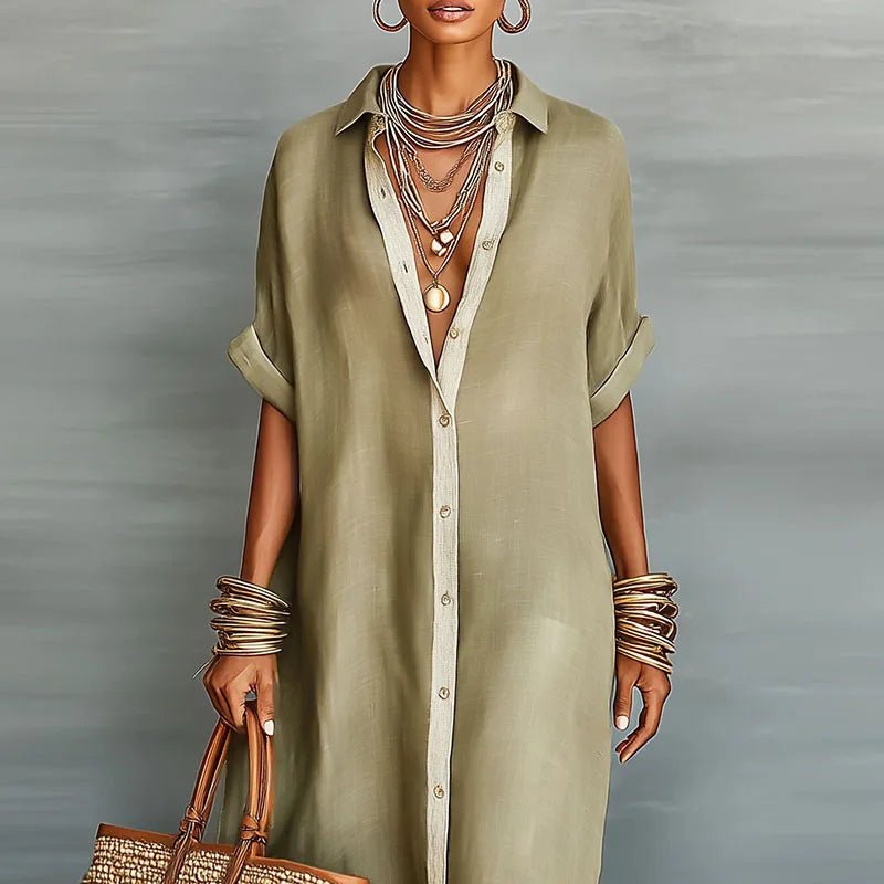 Luna | Relaxed Maxi Linen Shirt Dress with Short Sleeves