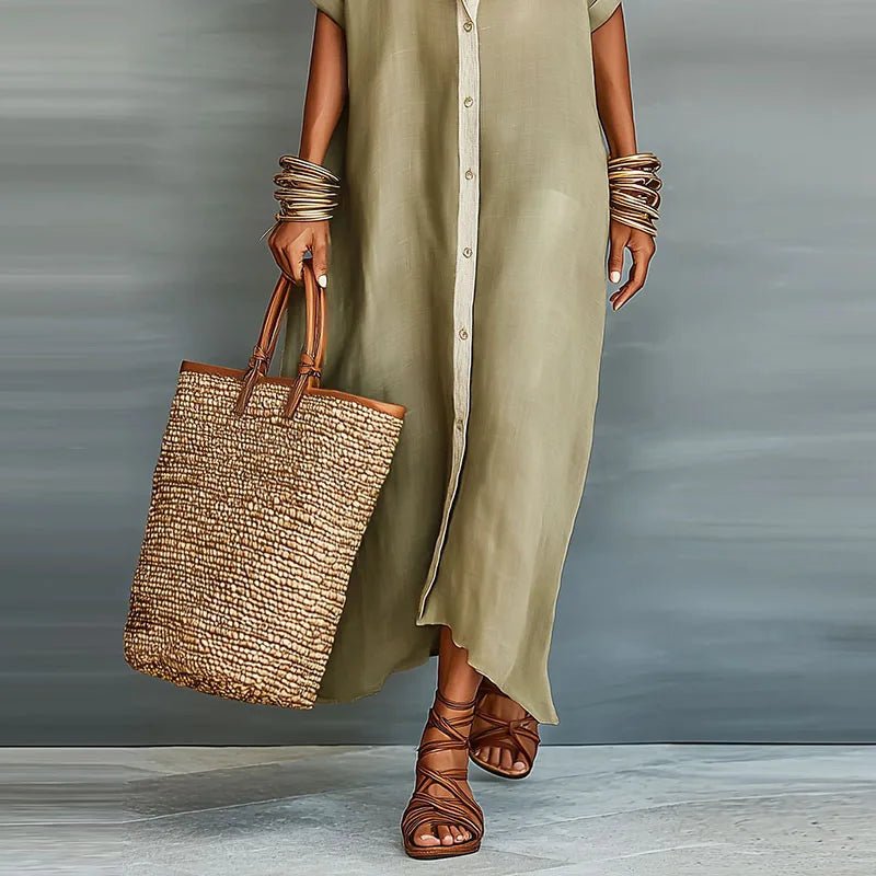 Luna | Relaxed Maxi Linen Shirt Dress with Short Sleeves