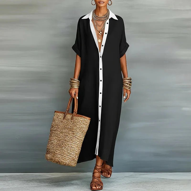 Luna | Relaxed Maxi Linen Shirt Dress with Short Sleeves