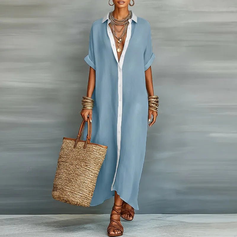 Luna | Relaxed Maxi Linen Shirt Dress with Short Sleeves