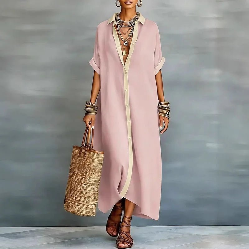 Luna | Relaxed Maxi Linen Shirt Dress with Short Sleeves
